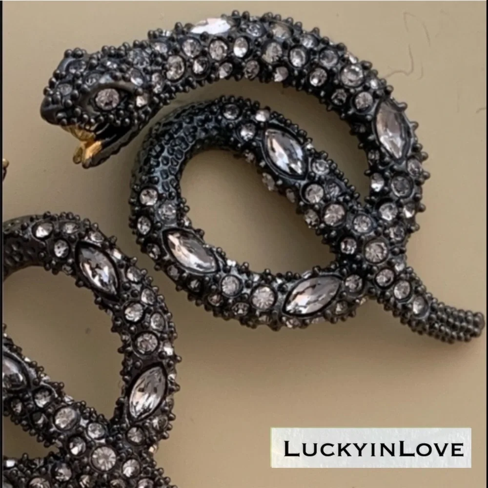 ALEXIS BITTAR • Vanitas Gunmetal Crystal Coiled Striking Serpent Snake Earrings